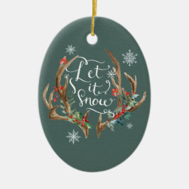 Ornamento De Cerâmica Floresta de inverno, cabana de madeira, galhadas,