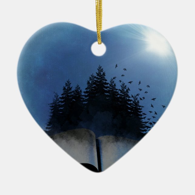 Ornamento De Cerâmica Floresta de Livro Aberto (Frente)