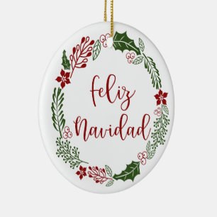 Ornamento De Cerâmica Floresta de Natal espanhola, Feliz Navidad