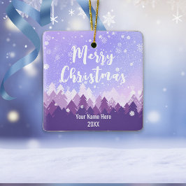 Ornamento De Cerâmica Floresta de Neve Pacífica Roxa Personalizada Natal