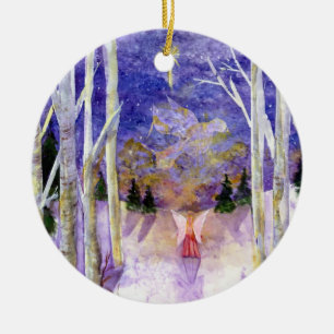 Ornamento De Cerâmica Floresta do vidoeiro do anjo da pomba