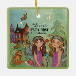 Ornamento De Cerâmica Floresta Encantada Fada Primeiro Natal