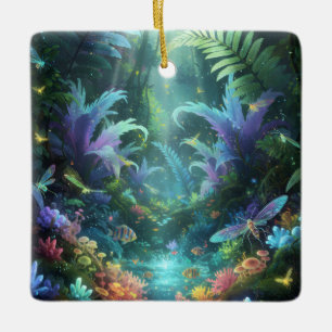 Ornamento De Cerâmica Floresta Mágica Enluarada Bioluinescente