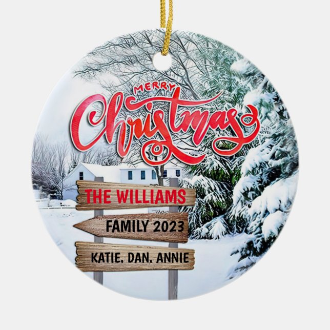 Ornamento De Cerâmica Floresta russa Natal Snow Woodland (Frente)