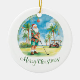 Ornamento De Cerâmica Florida Golfer Santa Golfing Holiday