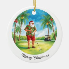 Ornamento De Cerâmica Florida Golfer Santa Golfing Holiday