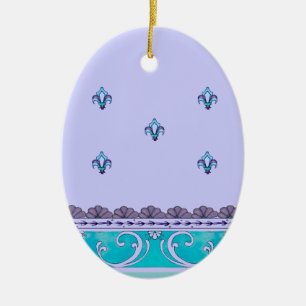Ornamento De Cerâmica Fluer De Lis Blue Swirl Design