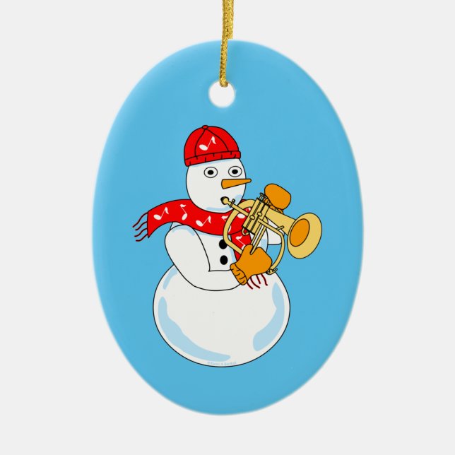 Ornamento De Cerâmica Flugelhorn Snowman (Frente)