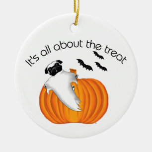 Ornamento De Cerâmica Flying Halloween Pug Ghost Funny Saying Pumpkin