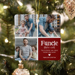 Ornamento De Cerâmica Fóculo 3 Definição de Colagem Fotográfica Fócil Na<br><div class="desc">Enfeites de natal de Fóculo Bonito. Presentes perfeitos para um TIO DIVERTIDO! Basta carregar 3 de suas fotos favoritas,  personalizar a definição e personalizar adicionando nome/s.</div>