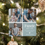 Ornamento De Cerâmica Fóculo 3 Definição de Colagem Fotográfica Fócil Na<br><div class="desc">Enfeites de natal de Fóculo Bonito. Presentes perfeitos para um TIO DIVERTIDO! Basta carregar 3 de suas fotos favoritas,  personalizar a definição e personalizar adicionando nome/s.</div>