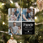 Ornamento De Cerâmica Fóculo 3 Definição de Colagem Fotográfica Fócil Na<br><div class="desc">Enfeites de natal de Fóculo Bonito. Presentes perfeitos para um TIO DIVERTIDO! Basta carregar 3 de suas fotos favoritas,  personalizar a definição e personalizar adicionando nome/s.</div>