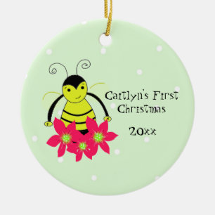 Ornamento De Cerâmica Fofa Abelha Caprichosa Primeiro Natal do Bebê