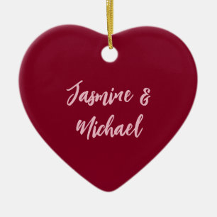 Ornamento De Cerâmica Fofa Caligrafia Vermelha Burgundy Minimalista Nome
