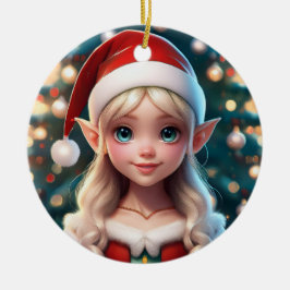 Ornamento De Cerâmica Fofa pequena elfa do Papai Noel