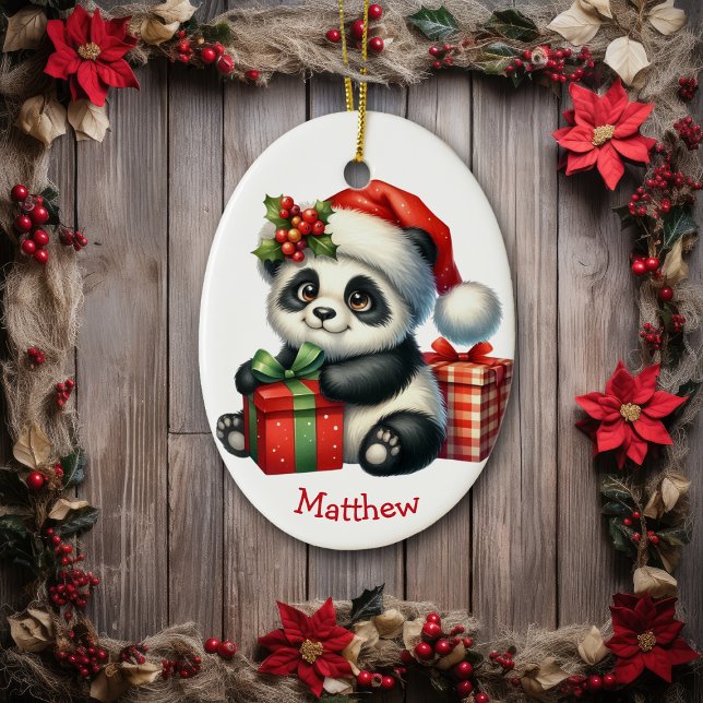 Ornamento De Cerâmica Fofo de Papai Noel, Bebê de Panda, Natal (Criador carregado)