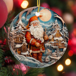 Ornamento De Cerâmica Fofo Natal Papai Noel Personalizado<br><div class="desc">Apresentando nosso adorável e caprichoso ornamento do Papai Noel! Perfeito para comemorar as férias, este adorno bonito retrata uma Papai noel por uma cabana numa floresta de pinheiros nas maravilhas do inverno. A atenção requintada aos detalhes e às cores vibrantes fazem deste ornamento uma verdadeira tônica em qualquer árvore. Você...</div>