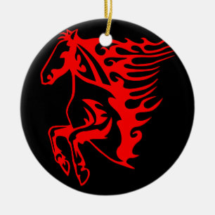 Ornamento De Cerâmica Fogo Chato Vermelho Bronco Mustang Cavalo Selvagem
