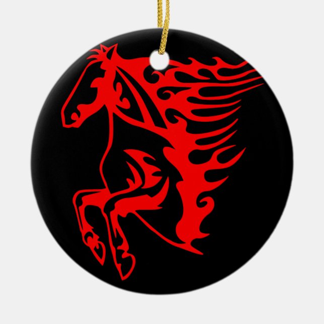 Ornamento De Cerâmica Fogo Chato Vermelho Bronco Mustang Cavalo Selvagem (Frente)