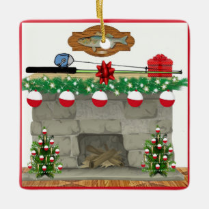 Ornamento De Cerâmica Fogo de Pesca Bobber Luzes de Natal