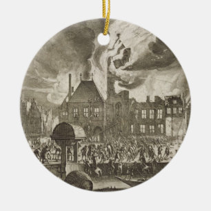 Ornamento De Cerâmica Fogo na câmara municipal velha de Amsterdão, o 1