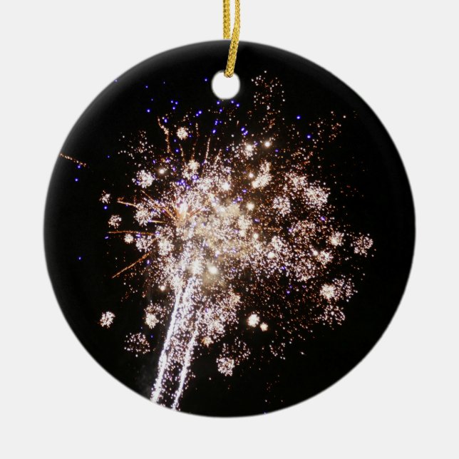 Ornamento De Cerâmica Fogos de Artifício Azuis e Brancos (Frente)