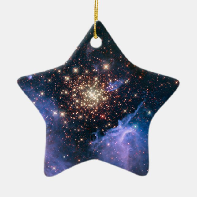 Ornamento De Cerâmica Fogos de Artifício no Espaço Estrela Celestial (Frente)