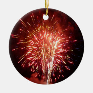 Ornamento De Cerâmica Fogos de Artifício Vermelhos, Brancos e Azuis II P