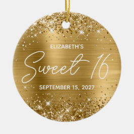 Ornamento De Cerâmica Foil Dourado Brilhante Moderno Foto Sweet 16