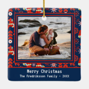 Ornamento De Cerâmica FolArt Red Dala Horse e Foto Padrão