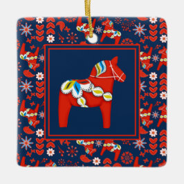 Ornamento De Cerâmica FolArt Red Dala Horse e Foto Padrão