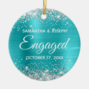 Ornamento De Cerâmica Folha Azul Turquesa de Lata Silver Glitter Envolvi