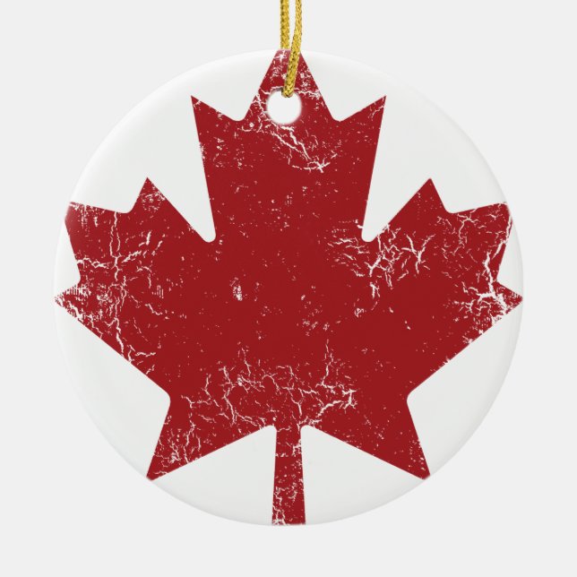 Ornamento De Cerâmica Folha de Maple Canadiana (em aflição) (Frente)