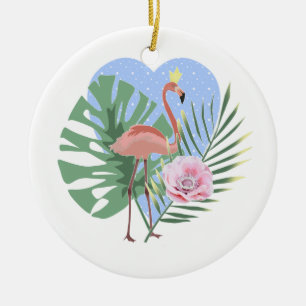Ornamento De Cerâmica Folha tropical rosa Flamingo