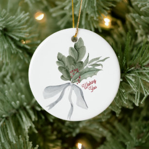 Ornamento De Cerâmica Folhagem de Natal de Aquarela Personalizada
