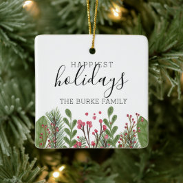 Ornamento De Cerâmica Folhagem Verde de Inverno Personalizada