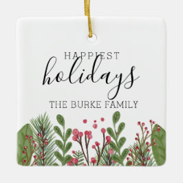 Ornamento De Cerâmica Folhagem Verde de Inverno Personalizada