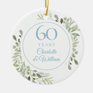 Ornamento De Cerâmica Folhas de Aquarela Suave 60º Aniversário
