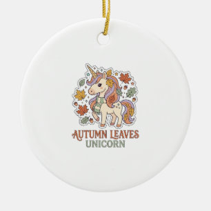 Ornamento De Cerâmica Folhas de Outono Unicórnio Design Gráfico Merch Un