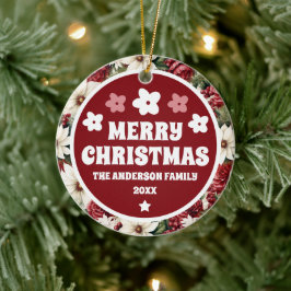 Ornamento De Cerâmica Folhas de Vintage Rustic Christmas Flowers