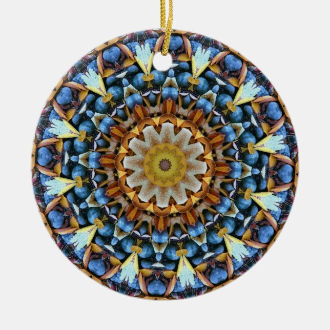 Ornamento De Cerâmica Folhas e pedras Mandala (Frente)