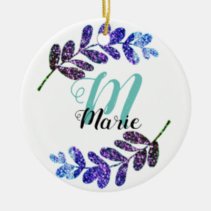 Ornamento De Cerâmica folhas pretas, azuis, simples e personalizadas adi