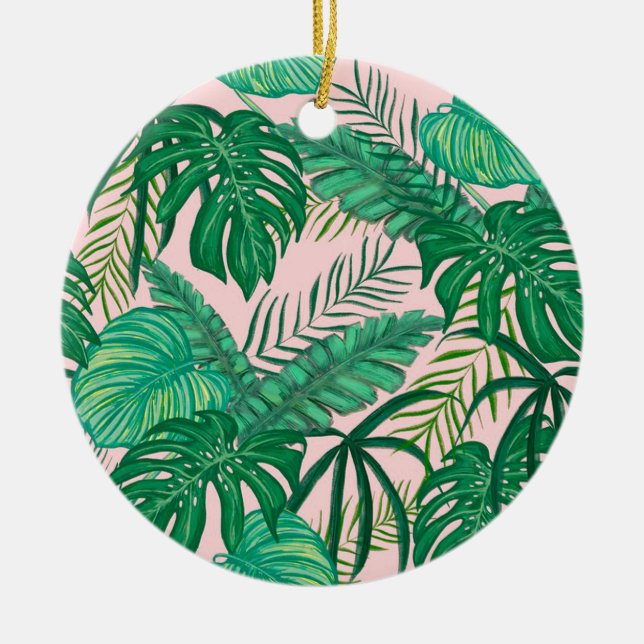Ornamento De Cerâmica Folhas tropicais (Frente)