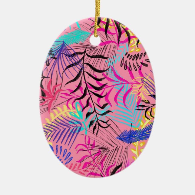 Ornamento De Cerâmica Folhas tropicais (Frente)