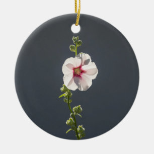 Ornamento De Cerâmica Folhas verdes e verdes, cor-de-rosa, com flor rosa