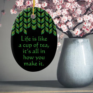 Ornamento De Cerâmica Folhas verdes neon - arte fractal, irlandês dizend