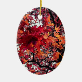 Ornamento De Cerâmica Folhas vermelhas e laranja