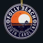 Ornamento De Cerâmica Folly Beach SC Souvenirs Retro Sunset Pier 60s<br><div class="desc">Este retro Folly Beach Pier do South Carolina Vintage design faz um excelente de Natal ou presente de aniversário para fãs da South Carolina Beach. O retroverão vibes design é um presente perfeito para amantes de viagem e fãs de destinos tropicais.</div>
