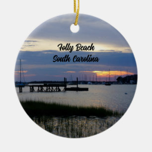 Ornamento De Cerâmica Folly Harbor Sunset Ornament