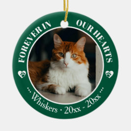 Ornamento De Cerâmica Forever in Our Hearts Cat Photo and Name Memorial